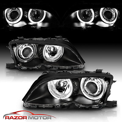 #ad Dual Halo 2002 2004 2005 For BMW E46 3 Series Black Projector Headlights $213.66