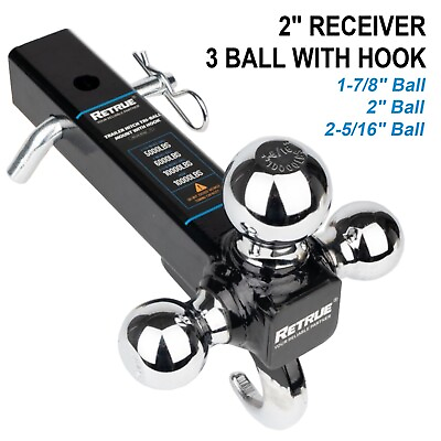 #ad 2quot; Receiver Trailer Hitch Tri Ball Mount W Hook 1 7 8quot; 2quot; 2 5 16quot; Towing Ball $49.99