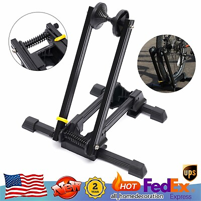 #ad Foldable Bicycle Floor Double Pole Parking Rack Storage Bike Stand Rack Portable $25.65