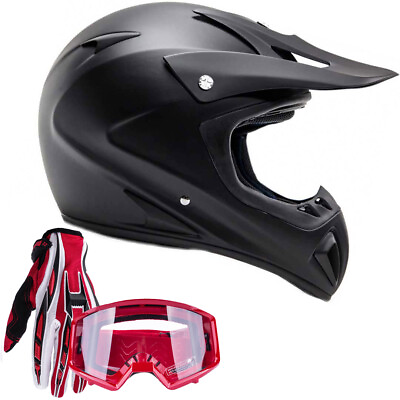 #ad Matte Black Adult Motocross Helmet Red Gloves Goggles DOT OffRoad Dirt Women Men $59.00