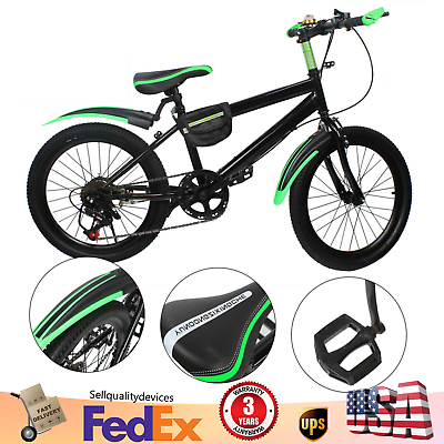 #ad 20quot; Kids Mountain Bike w Double Disc Brake 7 Speed Child City Bike Carbon Steel $94.01