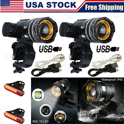 #ad 30000LM USB Rechargeable LED MTB Bicycle Light Racing Headlight amp; Rear Lamp Kit $18.99