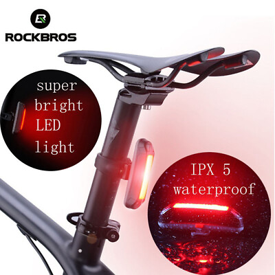 #ad ROCKBROS Bicycle Safety 3 colors Rear Light Waterproof LED USB Bike Tail Light $12.99