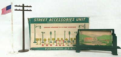 #ad Plasticville by Bachmann Street Accessories Unit in ST 1 Box Poles Signs etc $35.00