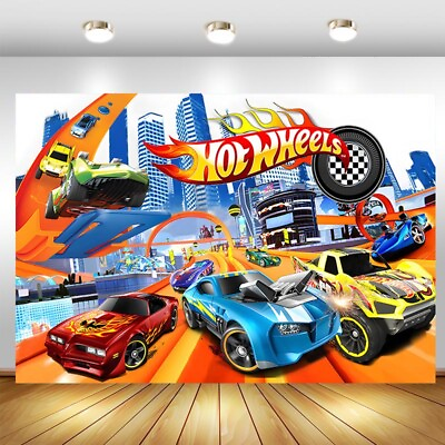 #ad Hot Wheels Backdrop Wild Racer Car Boys Birthday Party Photo Background Banner AU $52.69