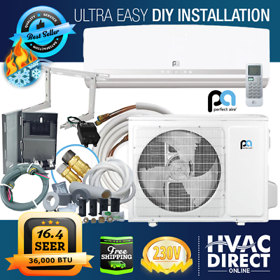 #ad DIY 36K BTU 16.4 SEER 230V Mini Split Heat Pump w Full Install Kit Perfect Aire $2540.30
