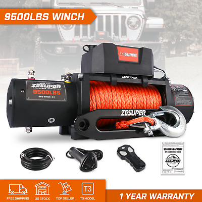 #ad Electric Winch 9500LBS 12V Synthetic Rope Towing Truck Trailer Jeep 4WD $329.90