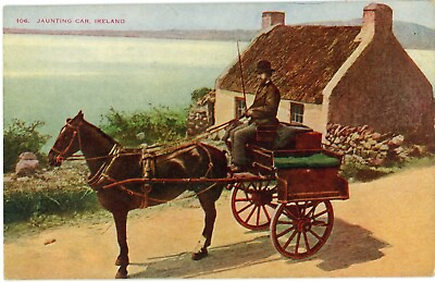 Driver And His Horse Carriage Waiting At A House Jaunting Car Ireland Postcard $3.50