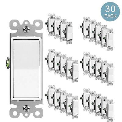 #ad 30 Pack Decorator Wall Rocker Light Switch Self Grounding On Off UL Listed White $57.93