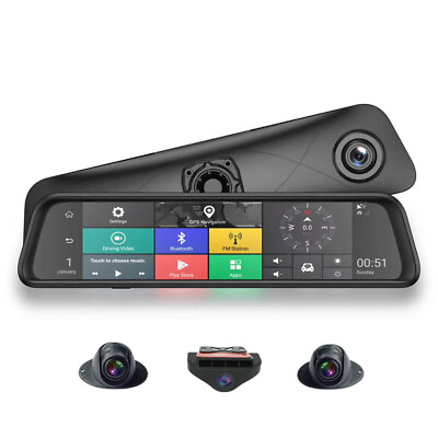#ad Dash recorder 4 cameras Android Rearview Mirror 12 inch screen car DVR Cameras $284.29
