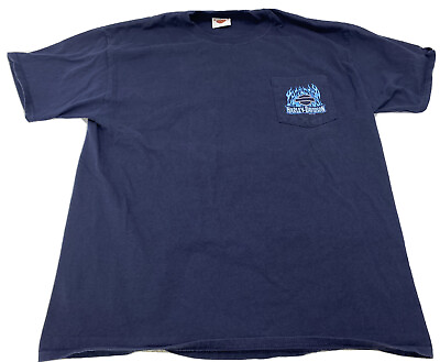 #ad Harley Men’s Shirt Large Chicago T shirt Blue Navy Classic Pocket T $26.99
