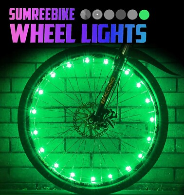 #ad 2PC LED Bike Wheel Lights Green LED Only Bicycle Cycling Rim Tire String Lights $7.00