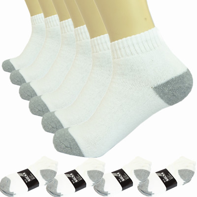 #ad 3 12 Pairs Ankle Quarter Crew Mens Sports Socks White 2 Tones Cotton Size 9 13 $9.99