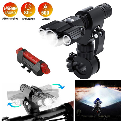 Bicycle LED Headlight Rechargeable Waterproof Bike 3 Head Light Front Lamp Set $13.77