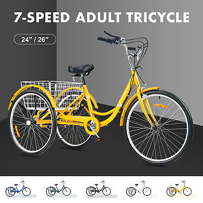 Viribus 24quot; 26quot; 7 Speed Adult Trike Tricycle 3 Wheel Bike w Basket for Shopping $209.99