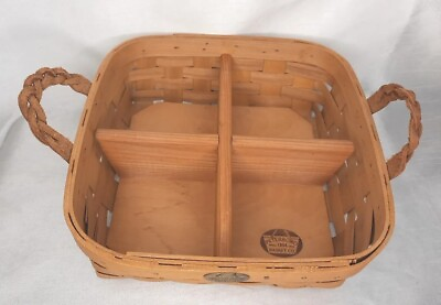 #ad Peterboro Basket Co. Buffet Basket Removable Organizer amp; Leather Handles 11quot; $19.89