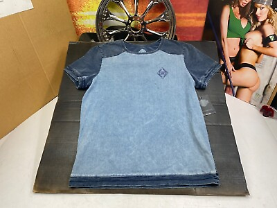 #ad 🔥Harley Men#x27;s Chambray Colorblock Tee Shirt Blue 96538 17VM 000L🔥 $12.95