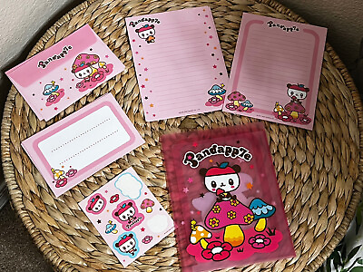 #ad Pandapple Stationary Pink Mini Folder With Paper Envelopes Stickers Mushrooms $19.99
