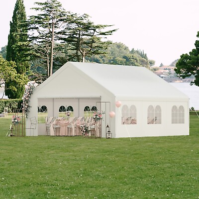 #ad 20x20FT Carport Canopy Heavy Duty Gazebo Wedding Party Tent Garage White Outdoor $373.99