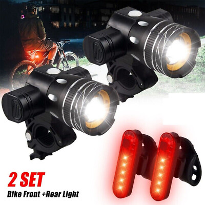 #ad 2Set LED USB Mountain Bike Lights Bicycle Torch Front2x Rear Lamp Rechargeable $17.99