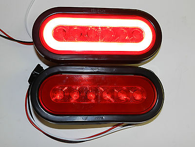 #ad 2 Trailer Truck 22 LED RED 6quot; Oval Stop Turn Tail Light Optronics Glo light $38.99