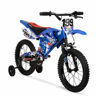 #ad 16 Inch Nitro Circus Moto bike for Kids Boys Bicycle with Training Wheels Blue $136.35