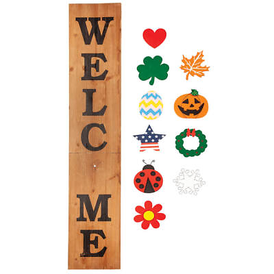 #ad Folding Wooden Welcome Sign 10 Interchangeable Holiday Shapes with Magnets $47.83