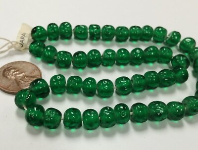 #ad 50 VINTAGE JAPANESE CHERRY BRAND GLASS SIMULATED EMERALD 8mm BAROQUE BEADS 4600T $4.49
