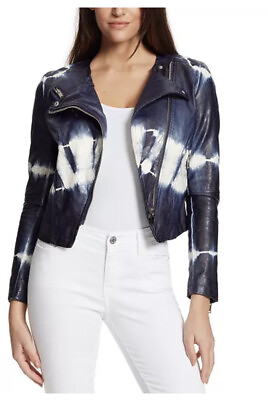 #ad NWT Skinny Girl Dan Tie Dye Indigo Blue Faux Leather Jacket Size Medium $69.99