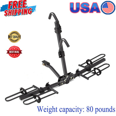 #ad Foldable Hitch Mount Platform 2 Bike Car Rack Bicycles Carrier Heavy Duty 80 lbs $115.70