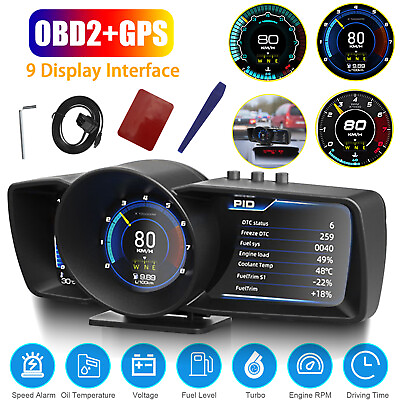 OBD2GPS Dual System Smart Car Speedometer Head Up HUD Gauge 3LCD Screen Display $85.98