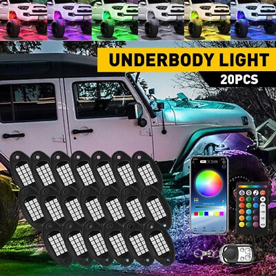 #ad 20 Pods RGB LED Rock Lights Underglow kit w APPamp;Remote Control For Car Jeep SUV $75.99