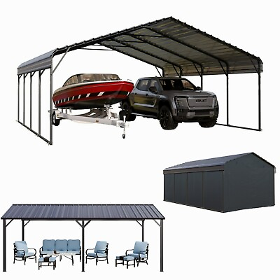 #ad Carport with Galvanized Steel Roof Sturdy Metal Carport for Cars Boats 5 Size $1349.99