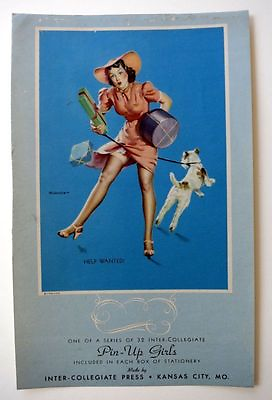 #ad Vintage Stationary Box Label w Elvgren Pinup Girl Picture Help Wanted $37.00