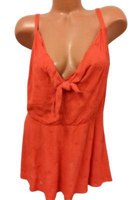#ad NWT Torrid orange floral eyelet bow crinkled gauze sleeveless peplum top 5 5X $17.99