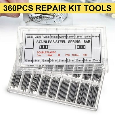 #ad 360pcs Watch PINS SPRING BARS Band Strap Link 8 25mm Repair Kit Stainless Steel $4.99