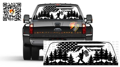 #ad American Flag Bigfoot Mountain Rear Window Tint Perforated Graphic Decal Sticker $50.99