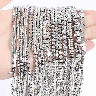 Shiny Silver Natural Hematite Star Heart Loose Beads for Jewelry Making DIY 15#x27;#x27; $4.09