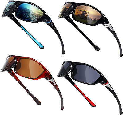 #ad #ad 4 Pairs Men Polarized Sunglasses with UV Protection Driving Glasses Sports for S $23.20