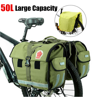 #ad Roswheel 50L Green Waterproof Bicycle Trunk Rack Rear Rack Bike Pannier Seat Bag $69.99