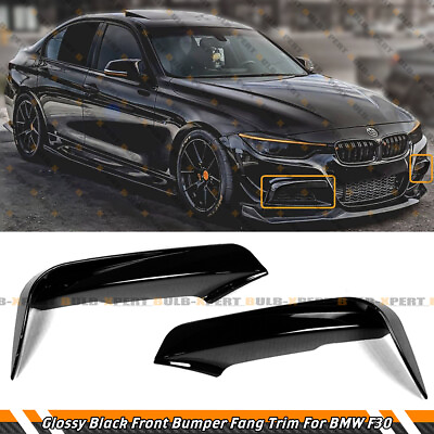 #ad #ad FOR 2012 2018 BMW F30 F31 GLOSSY BLACK FRONT BUMPER FANG UPPER TRIM CANARD COVER $38.99