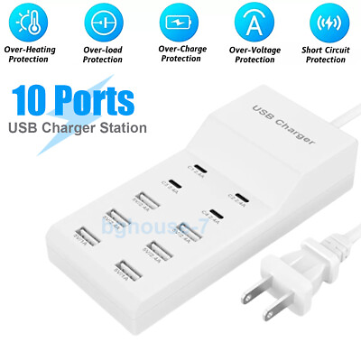 #ad 10 Port Multi USB C Charger Station Wall Type C Fast Charging Adapter For iPhone $14.90