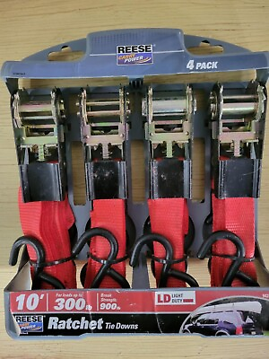 Reese 4 Pack 10#x27; light duty Ratchet tie downs. Up to 300 lb loads $32.99