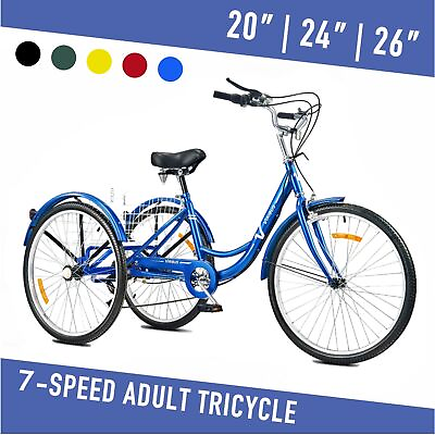 VIRIBUS 26quot; 24quot; 7 Speed Adult Tricycle 3 Wheel w Basket Heavy Duty 450lbs Bike $245.99
