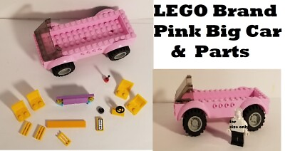 LEGO Pink Car Build Truck Parts Big Tires Wheels Windshield Seats Grill Steering $8.79
