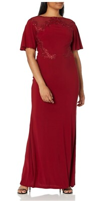 #ad Emma Street Women#x27;s Size 8 1 Piece Long Jersey Gown with Embroidered Bodice Wine $180.50