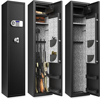 Large Rifle Safe Quick Access 5 6 Gun 2 Rack Cabinet w Pistol Ammunition Box $309.35
