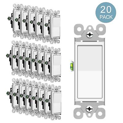 #ad 20 Pack Decorator Wall Rocker Light Switch Self Grounding On Off UL Listed White $44.93