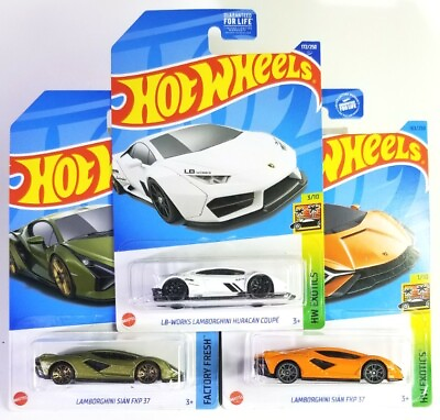 3 Car Lot Hot Wheels Lamborghini Sian FKP 37 Green amp; Orange LB Hurrican White $13.99