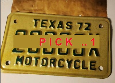 #ad 1972 TX TEXAS Motorcycle License Plate Green on White NOS Harley Bike cycle $38.50
